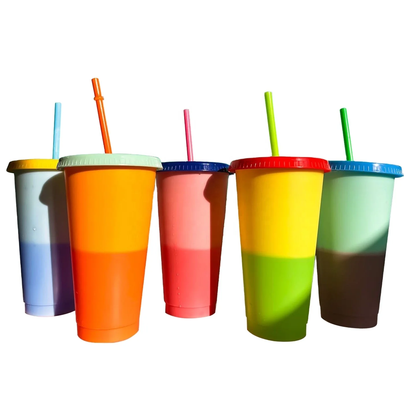 

24oz 700ml whosale resuable tumblers mana cold color changing cups with lids and straws, Pastel/ translucent