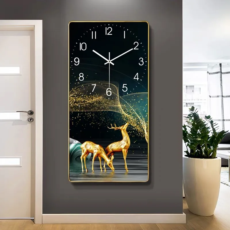 Living Room Wall Clock Simple Creative Decoration Silent Clock  Home Decor Large Crystal Porcelain Painting With Clock