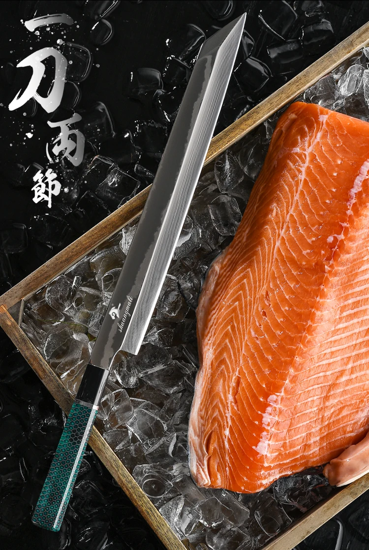 手工制作 12 英寸日本大马士革 kiritsuke takobiki 鲑鱼生鱼片刀