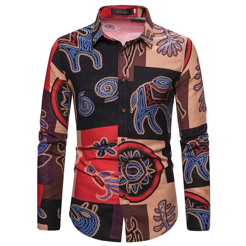 

New style cotton shirt fashion long sleeve leisure business 2020 men's four season famous ethnic print coat