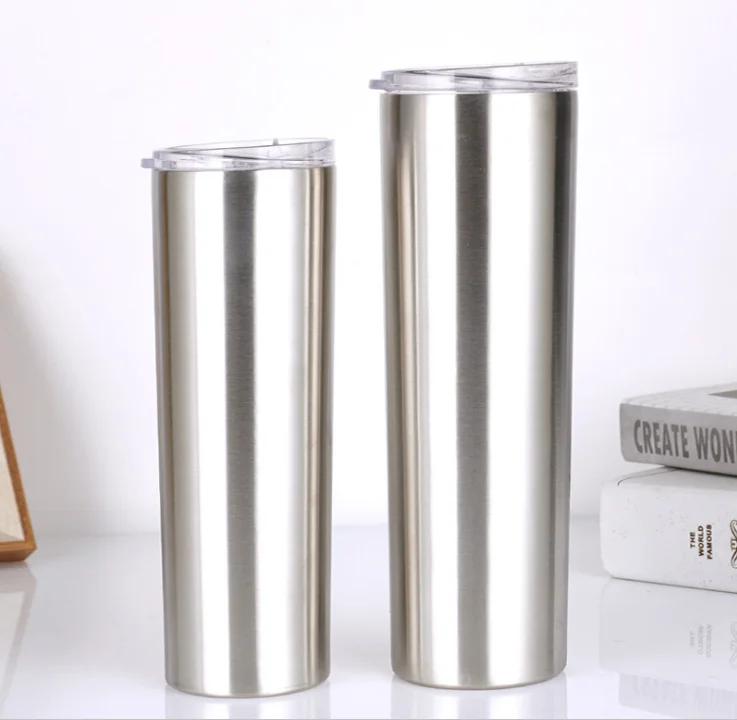 

STOCK IN USA 20/30 oz skinny tumbler double wall vaccum stainless steel mugs with slide lid and straw, Customized color acceptable for skinny tumbler