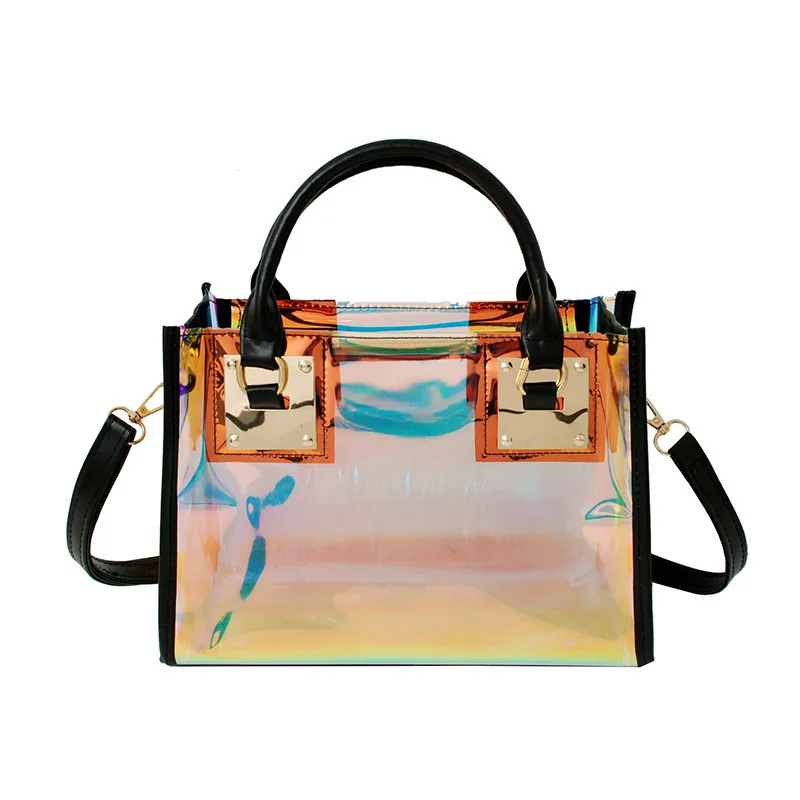 

2pcs Women Fashion Shoulder Bag Clear Jelly Clutch Purse Transparent Handbag, As show