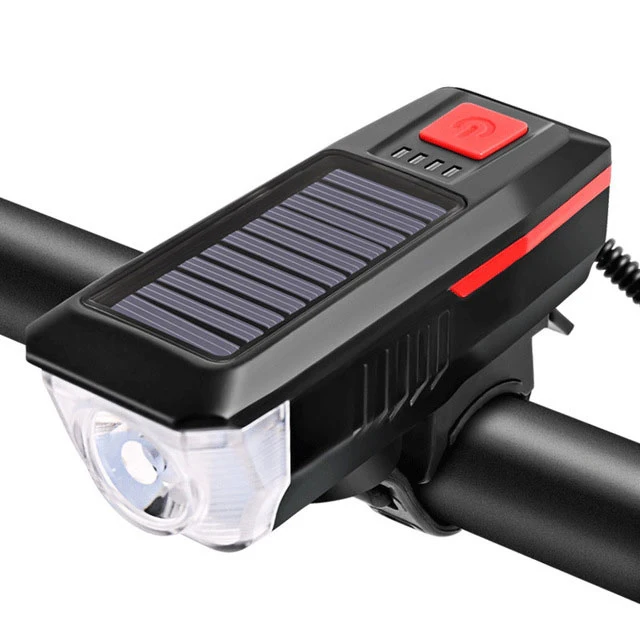

Bike Light Set and Horn Solar Powered USB Rechargeable 4 Mode Bicycle Headlight Taillight Cycling Riding Safety Warning Light, 4 colors