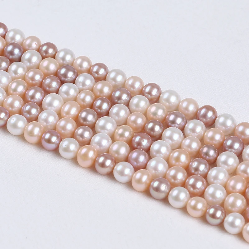 

Natural White Pink Purple Mixed Color  Round Loose Freshwater Pearls Strands For Women Jewelry Making