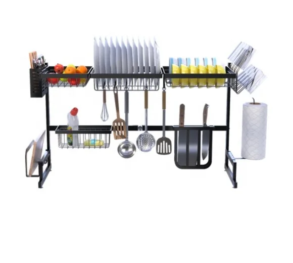 

2020 new design hot popular stainless steel black coating kitchen organizer set bowl knife dish drying rack