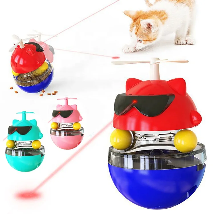 

Interactive Smart Teasing Pet LED Laser Tumbler Windmill Leaky Food Ball Supplies Toy for Cat Treat Toy Automatic Cat Laser Toy