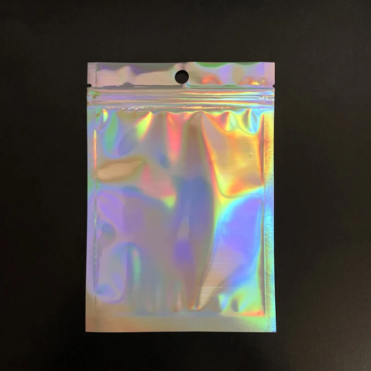 

Transparent clear front silver backed Aluminized plastic packaging mylar holographic zip lock bag