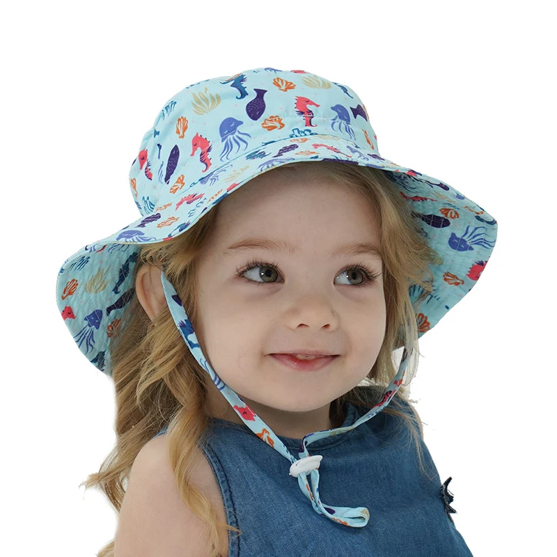 
New style Kids Bucket Hats Colorful Animals and Flowers Pattern Adjustable Children Summer Hats 