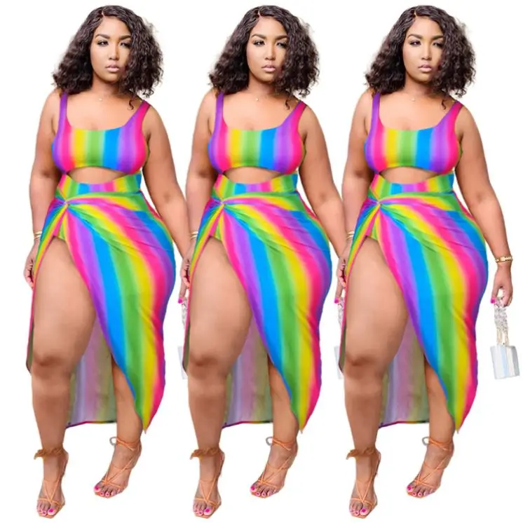 

MOEN Raninbow insiemi delle donne New Swimwear Womens Women Plus Size Clothing 2 Piece Set Two Piece Swimsuit