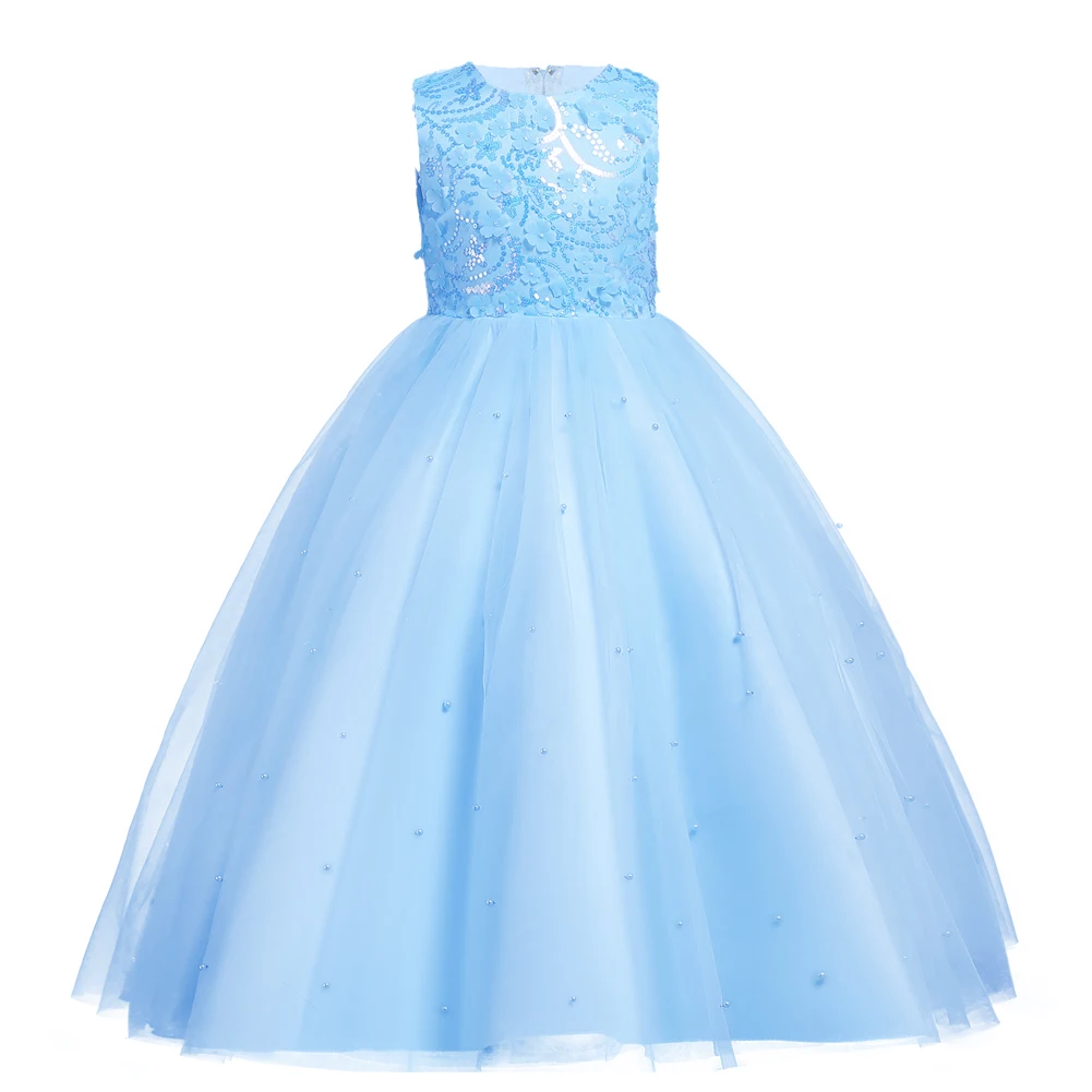 

Bridesmaid Sequins small pearl Kids Dresses For Girls Costume Dresses for Party Wedding Clothing Princess Dress