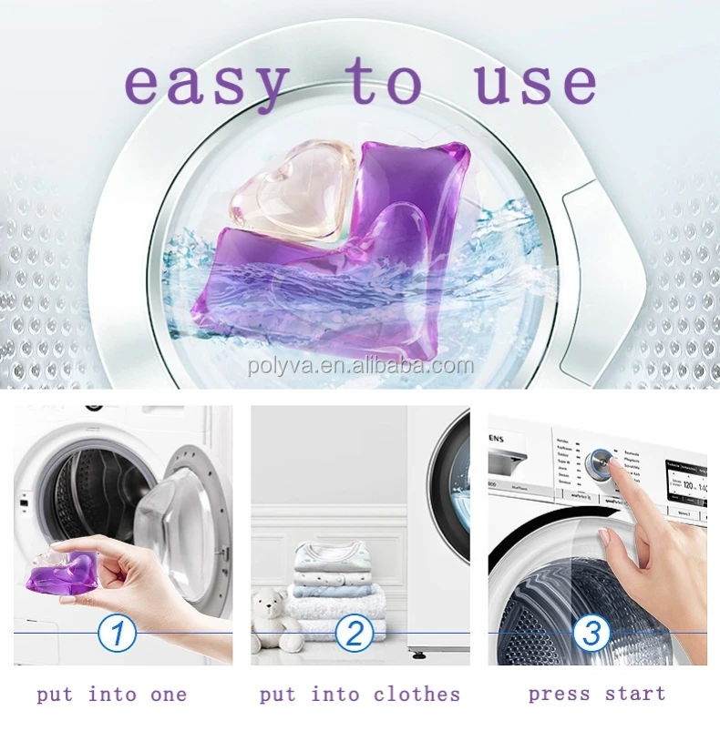 2 in 1 purple heart shape laundry capsules pods for washing clothes