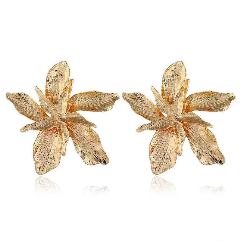 

Bohemian exaggerated multilayer alloy flower earrings women fashion gold stud earrings (KER492), Same as the picture