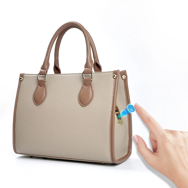 

Customized trendy texture leather tote laptop computer shoulder fingerprint handbag ladies bag women hand bags