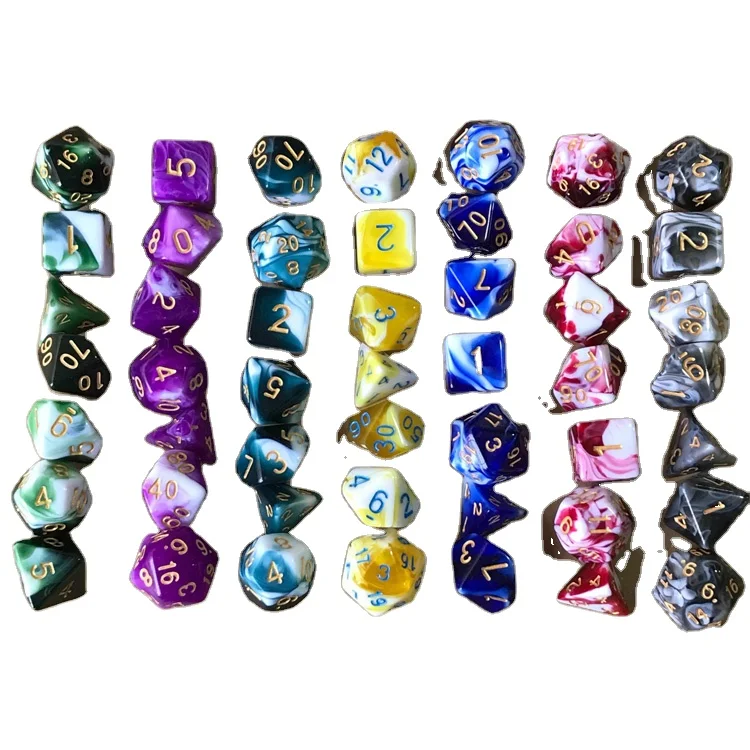 

Custom colored bulk acrylic plastic double-color dice board game set 7pcs polyhedral dnd resin dice in stock, Colorful