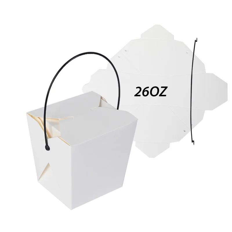 

Custom Design Biodegradable 26OZ Food Grade Kraft Paper Restaurant Takeaway Noodle Box with Handle