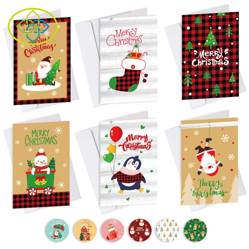 

Wholesale holiday card printing santa claus Merry Christmas greeting cards with envelopes set