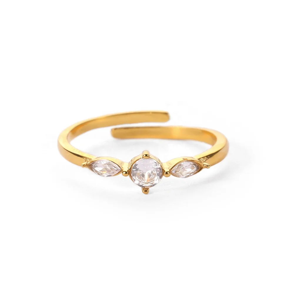 

Dainty 18K Gold Plated Oval Water Drop Shape Round Zircon Stainless Steel Rings Women Jewelry