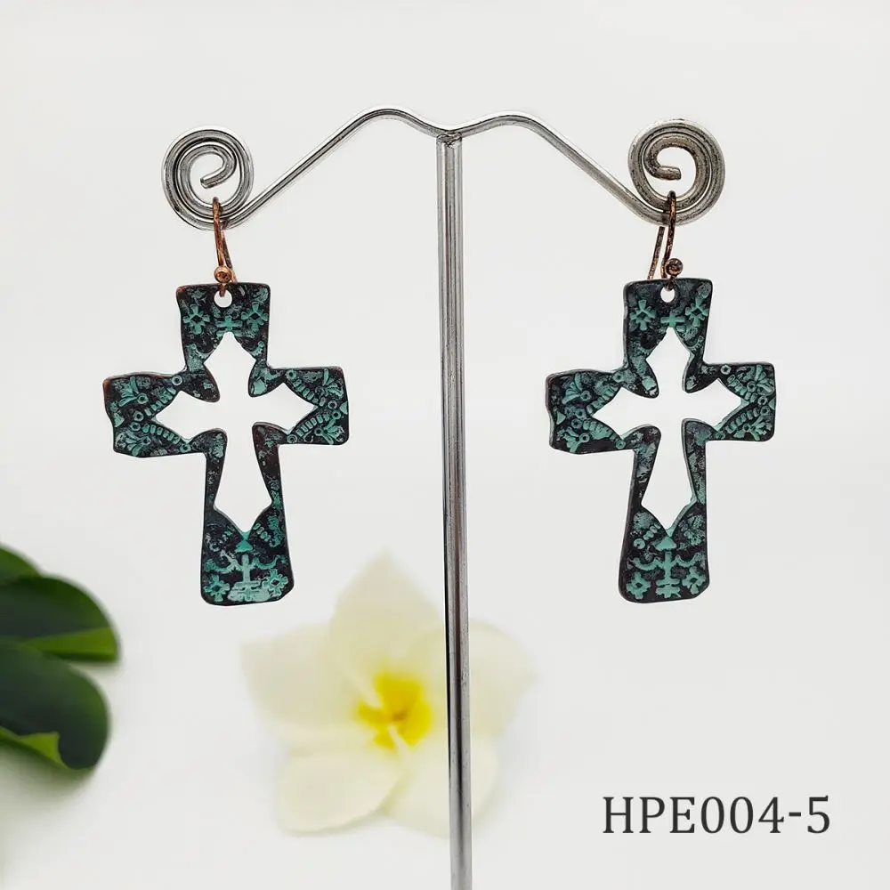 

New Arrival earrings jewelry vintage patina turquoise beaded hollow cross earrings