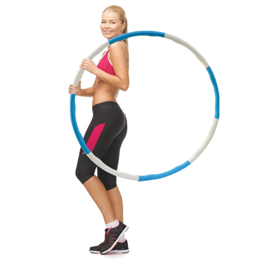 

8 sections Dia 95cm Foam Adjustable Soft Durable Fitness Hula-hoop Loss Weight Hula Plastic Tube Detachable Hula Ring, Pink blue white