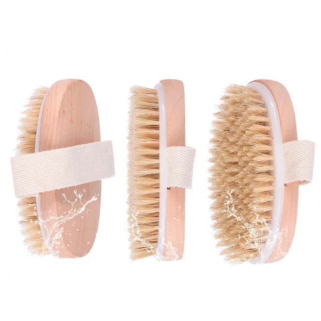 

BEAU FLY Professional Wood Bath Brush Natural Massage Shower Exfoliating Bristle Brush, As picture