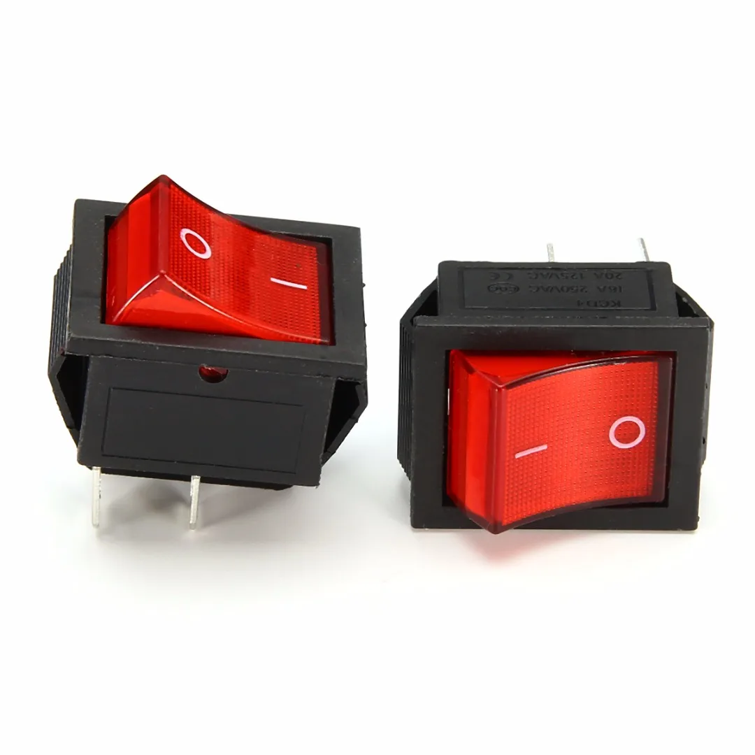 2 Position Red Light Rocker Switch 16A/250V KCD4-20 4 Pin ON/OFF Toggle Switches 35 x 25.5 x 10mm