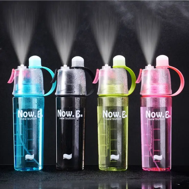 

New Creative Spray Water Bottle Portable Atomizing Bottles Outdoor Sports Gym Drinking Drinkware Bottles Shaker 400ML 600ML, As photo