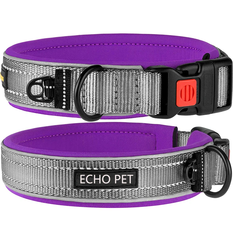 

Wholesale Manufacturer Custom OEM Design Reflective Neoprene Soft Padded nylon fashion pet dog collar, Customized