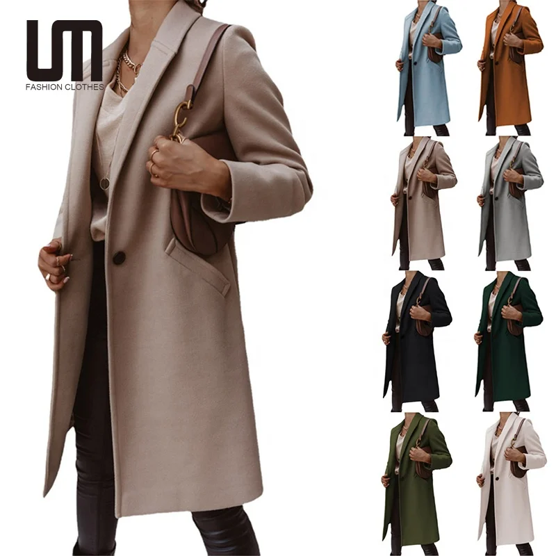 Liu Ming Autumn Winter Fashion Women Long Sleeve Button Outwear Overcoats Woolen Long Coats