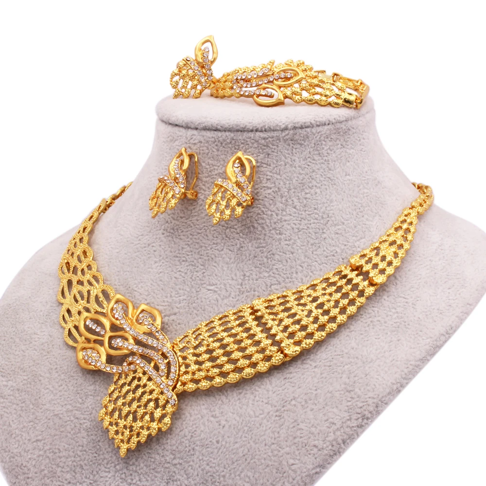 

luxury jewelry sets wholesale gold plated necklace earrings bracelet ring Indian bridal wedding gifts jewelery set for women