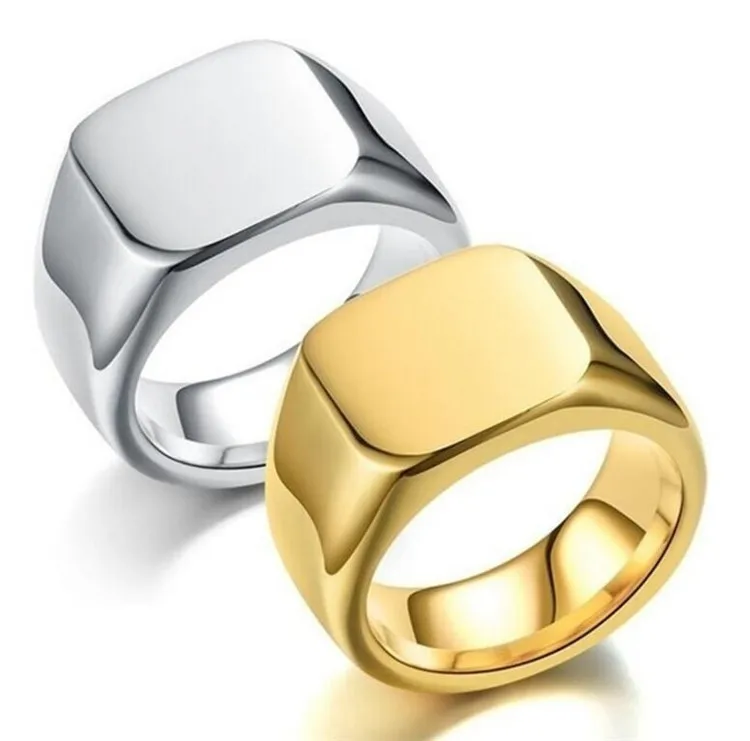 

Wholesale High Polished Blank Large Wide Men's Silver Gold and Black Color Square Shape Alloy Signet Ring Jewelry, Picture