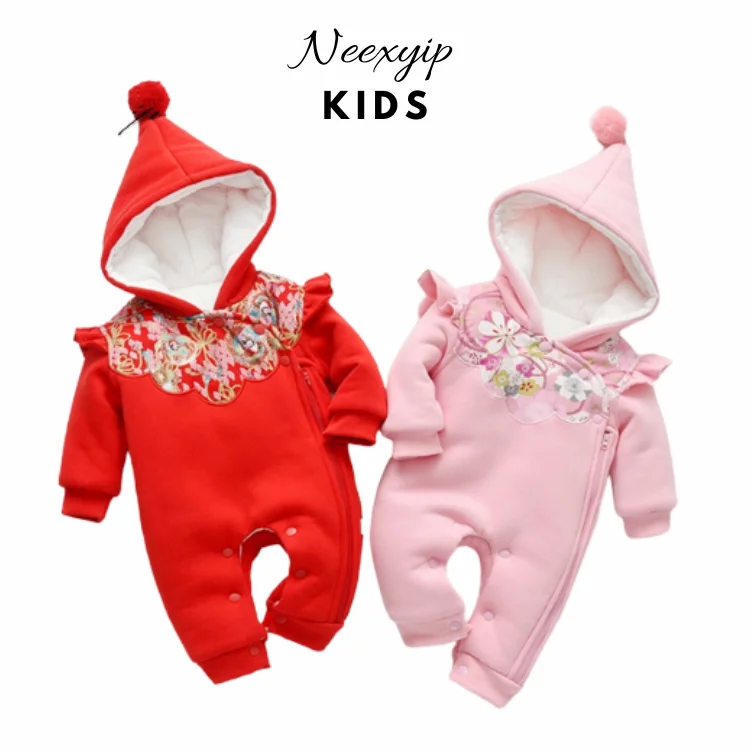 

Wholesale Hottest unisex Chinese knot100% cotton baby rompers thicked baby clothes, Red/pink