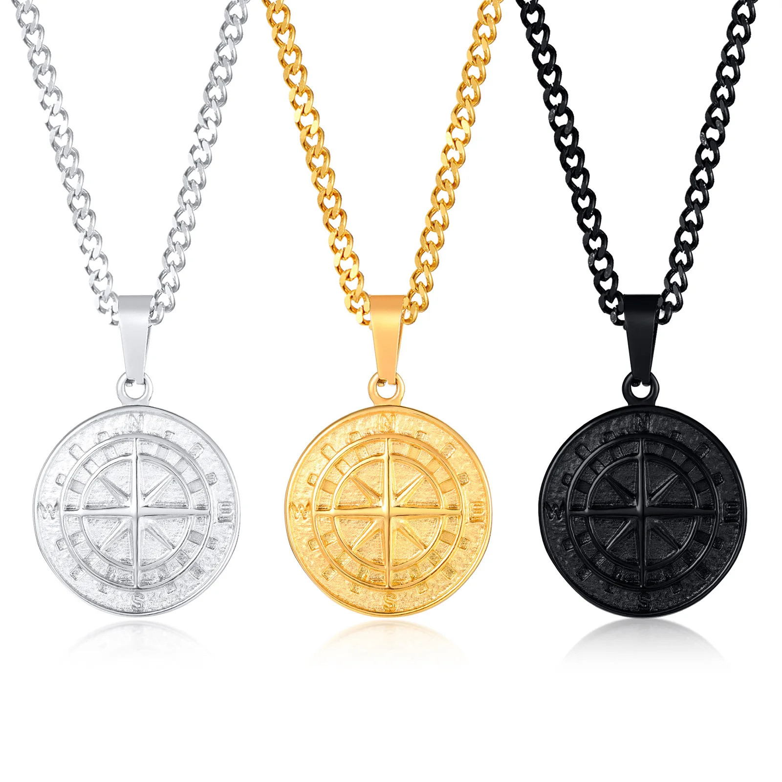 

New Arrival Hip Pop Annulus Gold Plated Collier Compass Necklace Stainless Steel, Colors