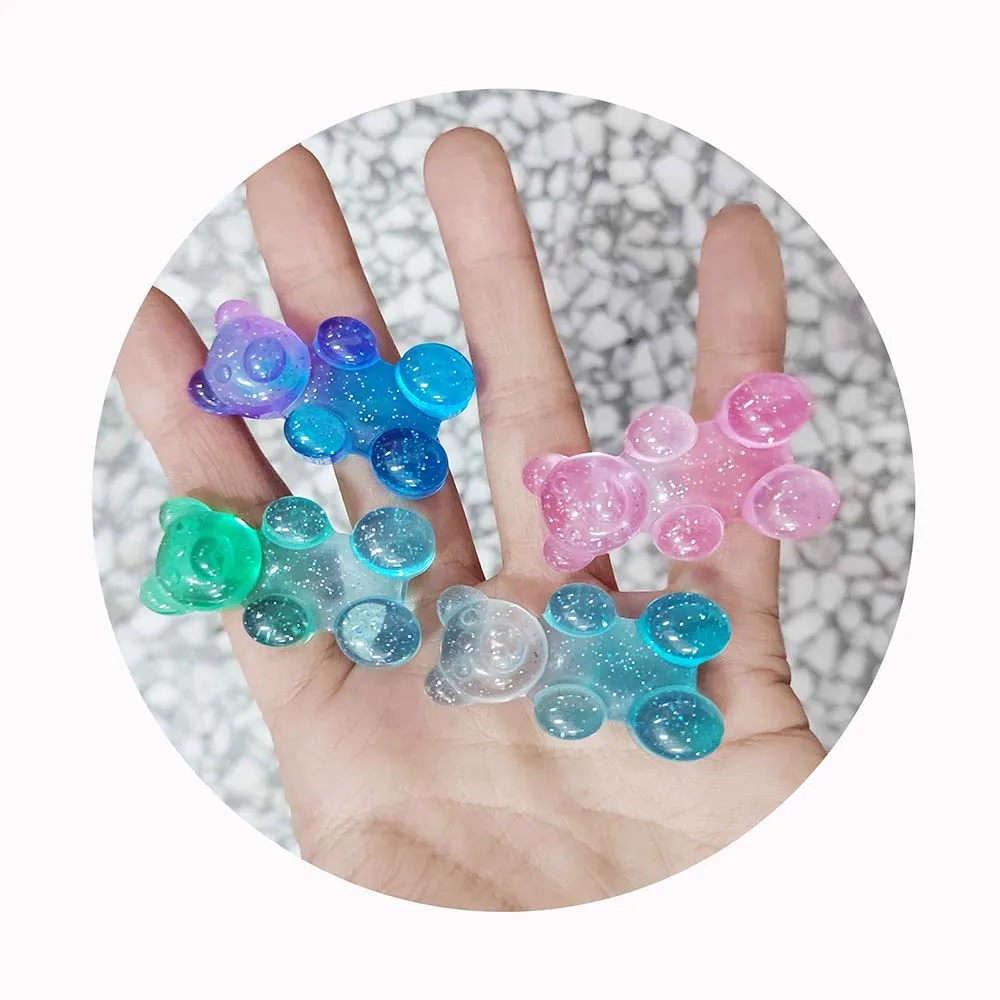 New Fashion 100Pcs/Lot 23*41MM Large Size Colorful Gummy Bear Cabochons Gradient Bear Candy Flatback Charms for Jewelry Making