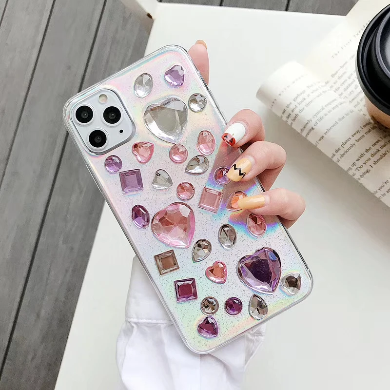 

Cute cartoon Love Diamond Blu-ray Four corners drop proof TPU transparent 2020 New Phone Case Cover For iphone 11 pro max