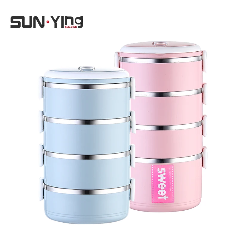 

Coloured 4 Layers Round Stainless Steel 201 Lunch Box Metal Food container with Lids Food Grade Tableware for Adults and Kids, Photo