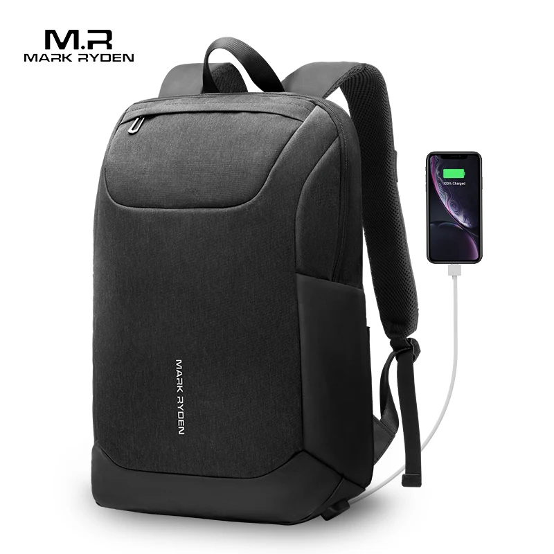 

Mark Ryden anti-theft backpack with USB port waterproof travel laptop backpack, Black