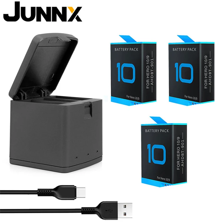 

JUNNX 3PCS Go Pro 10 9 Battery 3-Channel Batterie Charger Cargador Bateria Para Camara for Gopro Hero 10 9