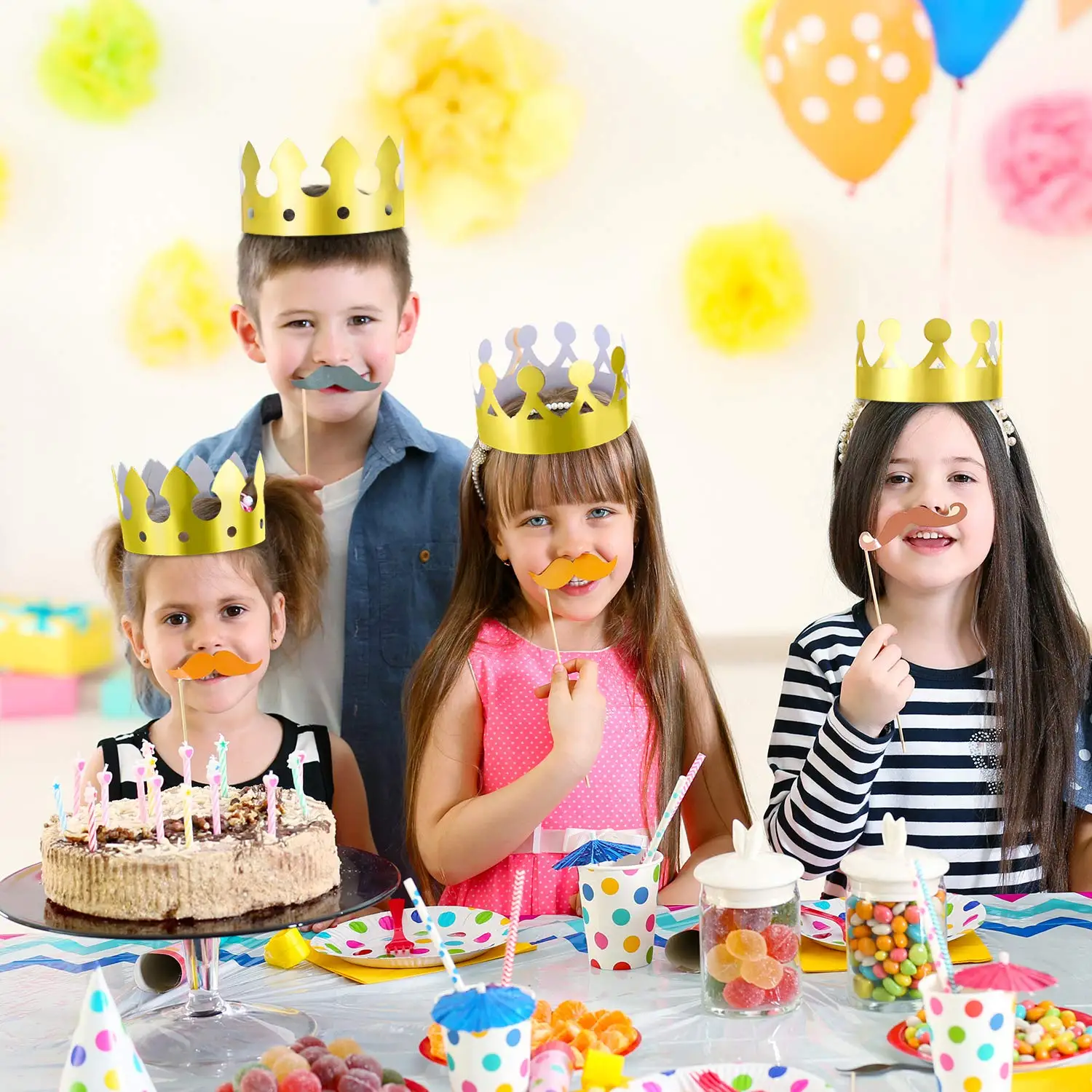 JINGYOU Coronas de Papel Dorado,Corona de Fiesta Sombreros de Papel,Rey de La Fiesta Corona,Corona de Papel de Fiesta,Sombreros Cumpleaños Fiesta,Fun Birthday Party Sombreros para Niños Y Adultos 