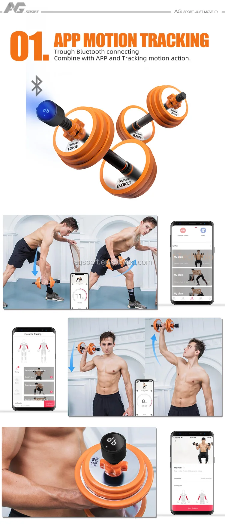 New Mobile APP Men Muscle Training 10 15 20 30 Kg Weight Lifting Smart Bar Barbell Dumbbell Set