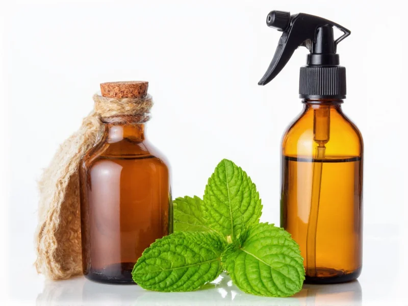 Peppermint oil mixture in spray bottle for wasp prevention