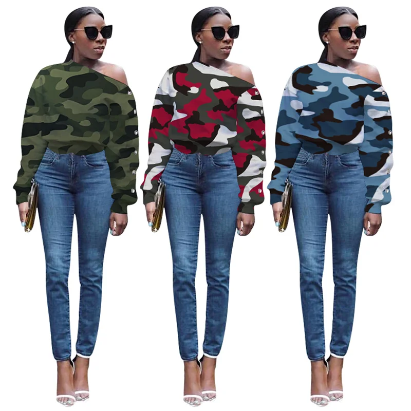 

Custom Private Label Camouflage Pullover Sweatshirt Oversize Crewneck Patchwork Women Sweatshirt, Red, green, blue