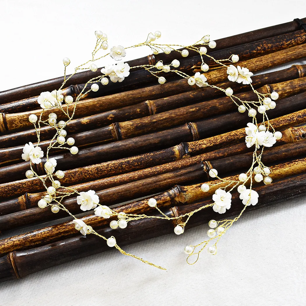 

Cute White Flower Pearl Hairband Handmade Copper Alloy Silver Gold Bridal Wedding Hair Accessories, Gold,silver