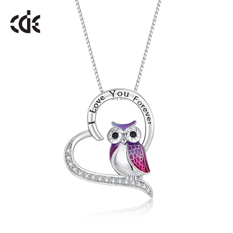 

CDE YN1049 Unique Design Jewelry Necklace Heart 925 Silver Necklace Rhodium Plated Cute Owl Animal I Love You Necklace For Women