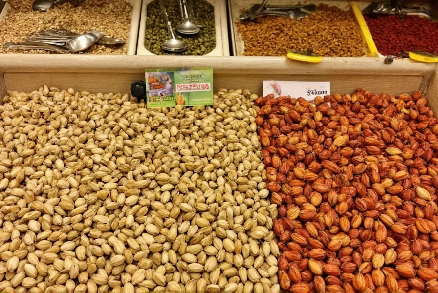 Cardamom pods arranged in a spice rack with measuring spoons showing proper storage techniques for maximum freshness