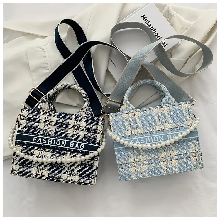 

2021 Women Hand Bags Handbag Popular Plaid Hand Bag Female Summer Vegetable Basket New Trendy Small One-Shoulder Messenger Bag, Picture color