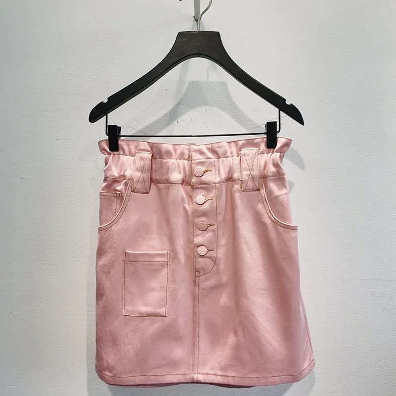 

spring and summer new arrival fashion pink elastic waist denim A-line skirt