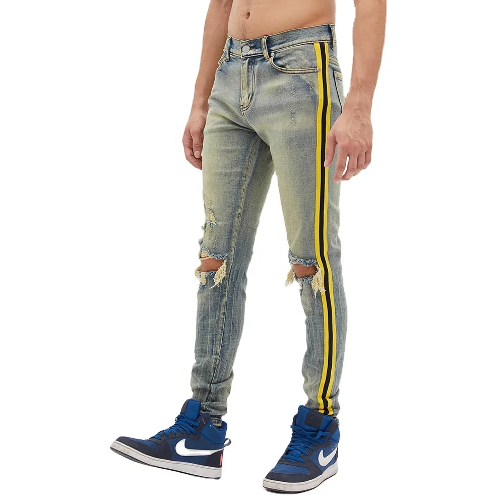 

DiZNEW China Factory Custom Wholesale Side Stripe Denim Jeans Men