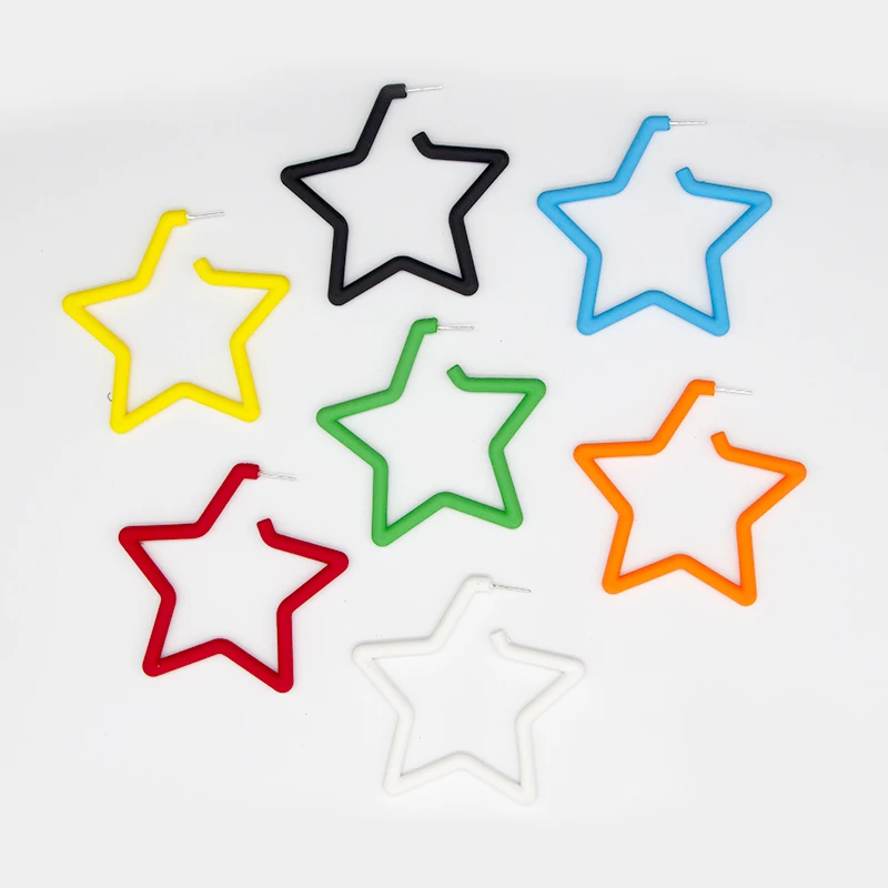 

High quality trend color cheap acrylic earring star shaped neon hoop earings exaggerated candy acrylic earring orecchini aretes, Black, yellow, blue, green, red, orange, white, pink