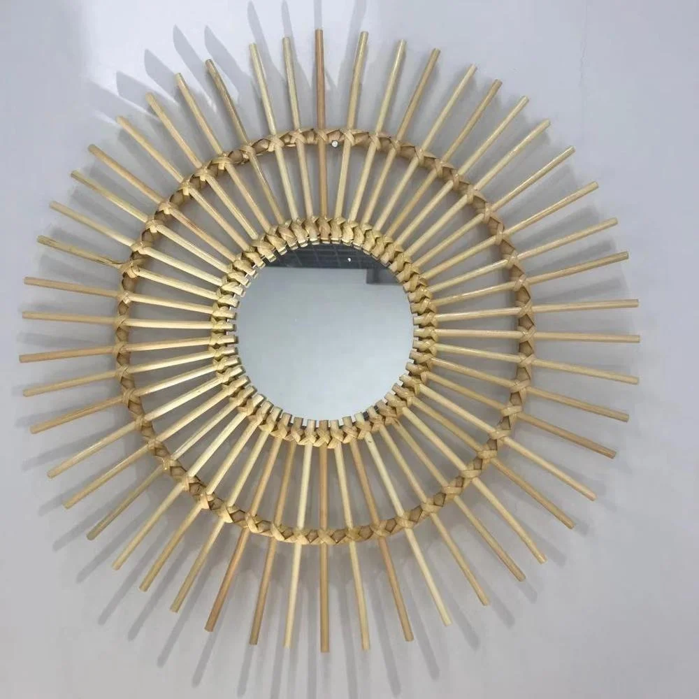 

Sunburst Round Decorative Bamboo Rattan Mirror, Natural or customerized