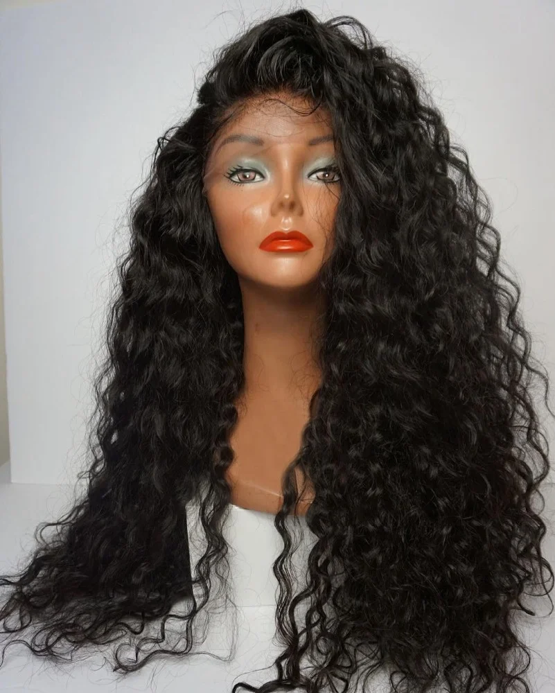 

Long human hair Top density lace front real indian Jerry Curl wig for black people